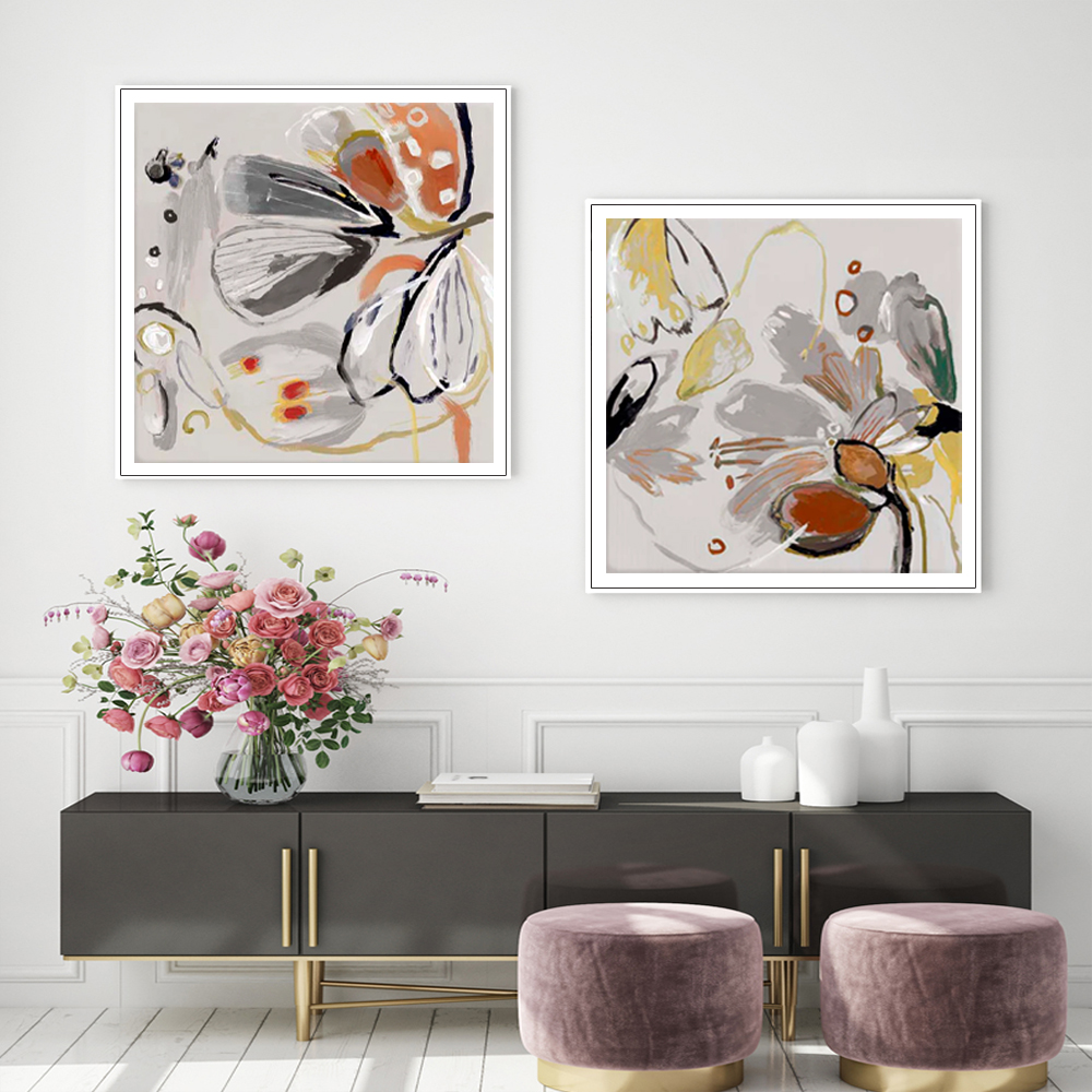 V207-20884-97554-02 Wall Art 100cmx100cm Blooming Spring Floral 2 Sets White Frame Canvas - Image 3