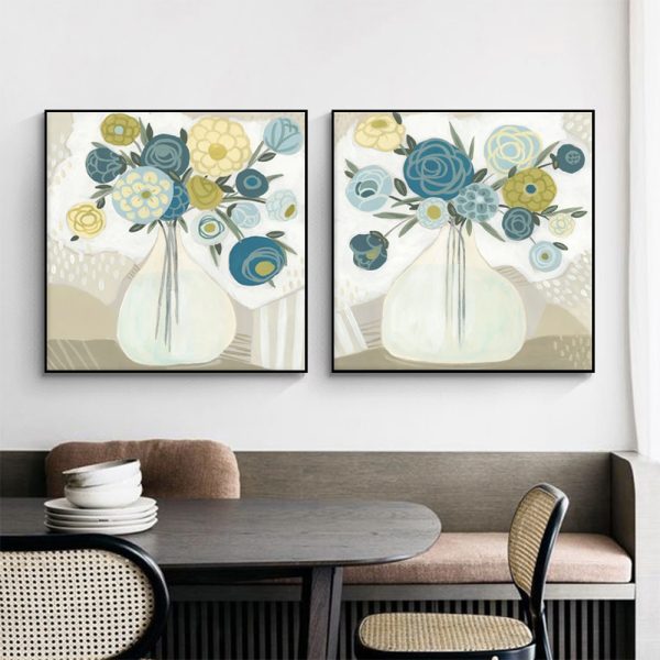 V207-20914-97558-03 Wall Art 100cmx100cm Blue Bouquet 2 Sets Black Frame Canvas - Image 4
