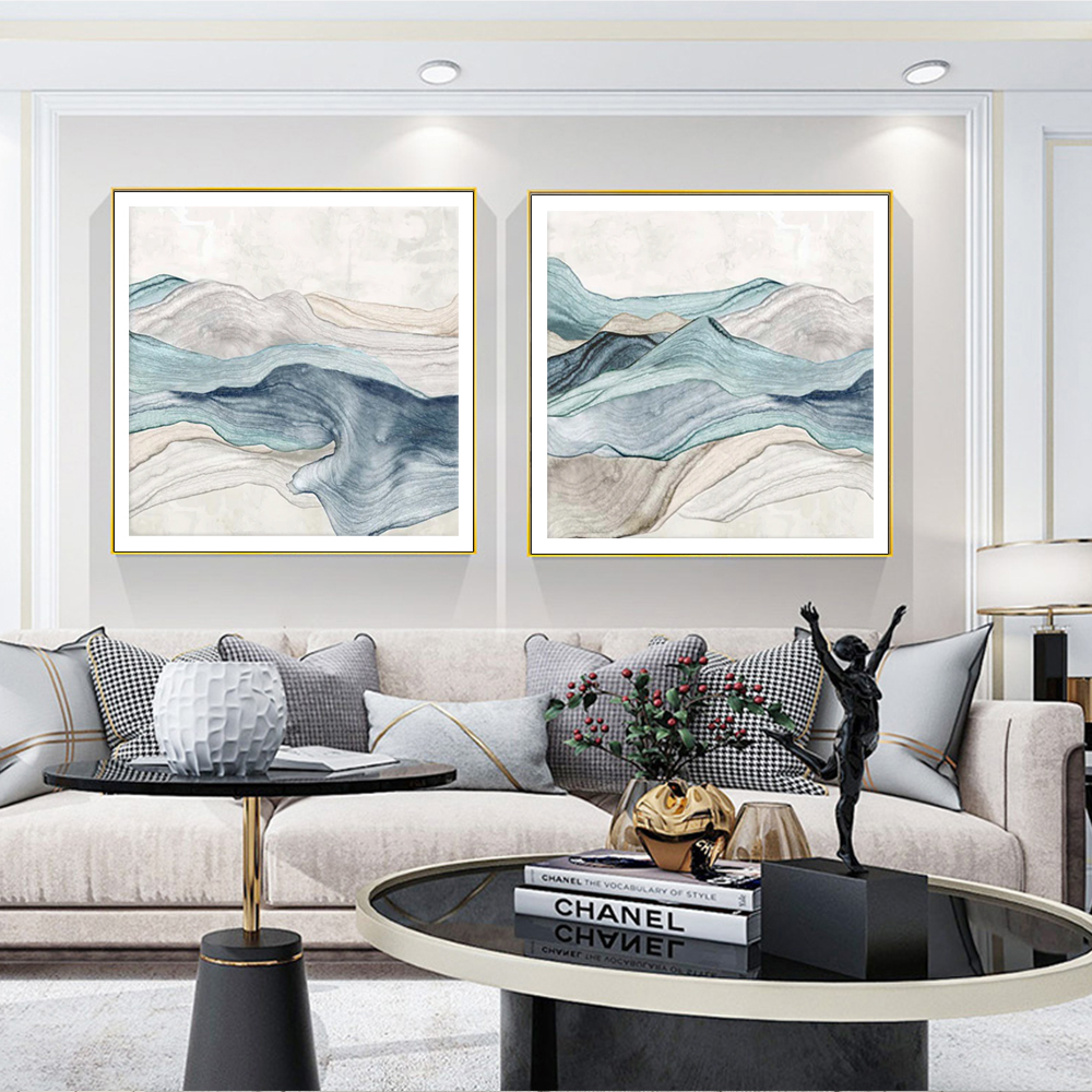 V207-20943-97561-01 Wall Art 90cmx90cm Blue Mountain 2 Sets Gold Frame Canvas - Image 2