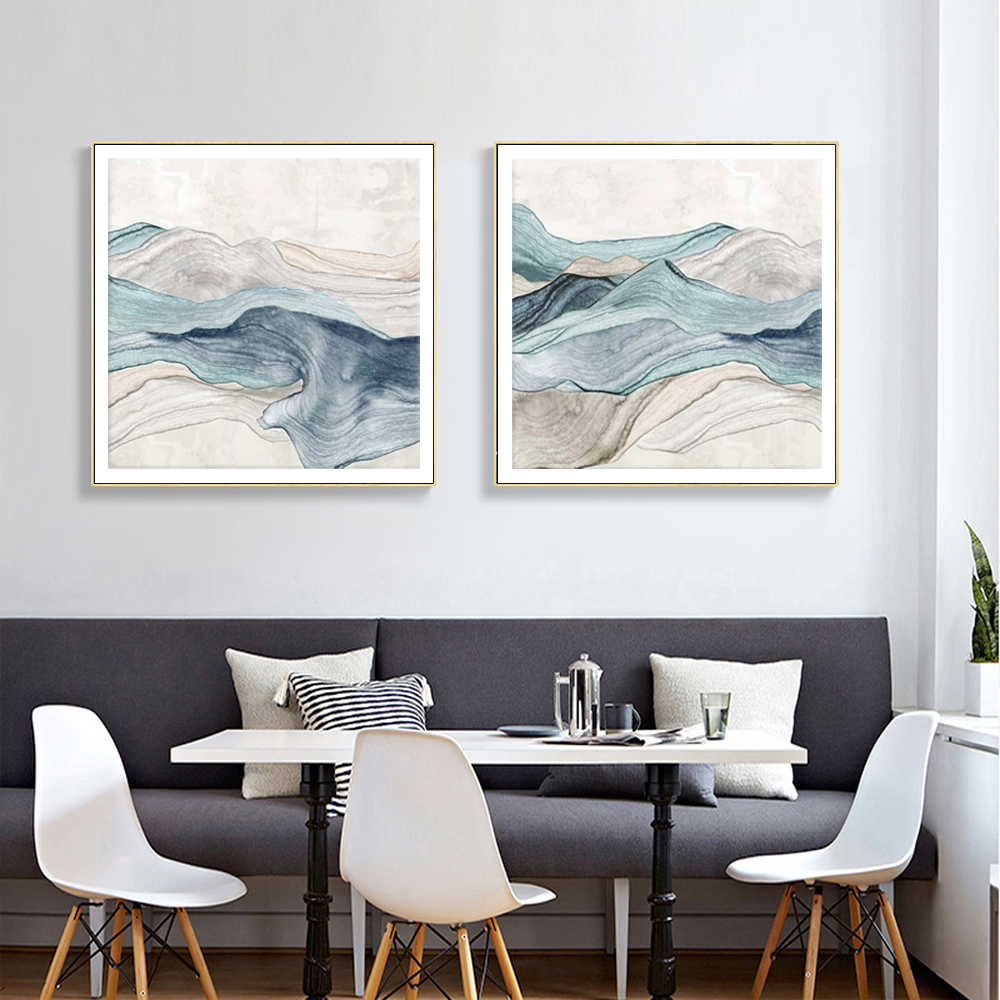 V207-20943-97561-02 Wall Art 90cmx90cm Blue Mountain 2 Sets Gold Frame Canvas - Image 3