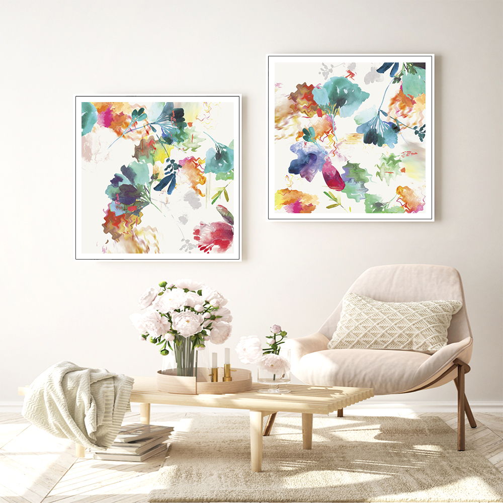 V207-21244-97536-01 Wall Art 100cmx100cm Glitchy Floral 2 Sets White Frame Canvas - Image 2