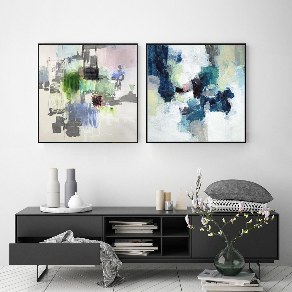 V207-22002-96736-01 Wall Art 80cmx80cm Blue Crushers 2 Sets Black Frame Canvas - Image 2