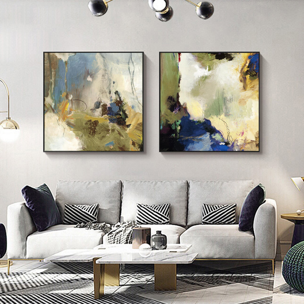 V207-22183-97333-01 Wall Art 90cmx90cm Abstract Blue 2 Sets Black Frame Canvas - Image 2