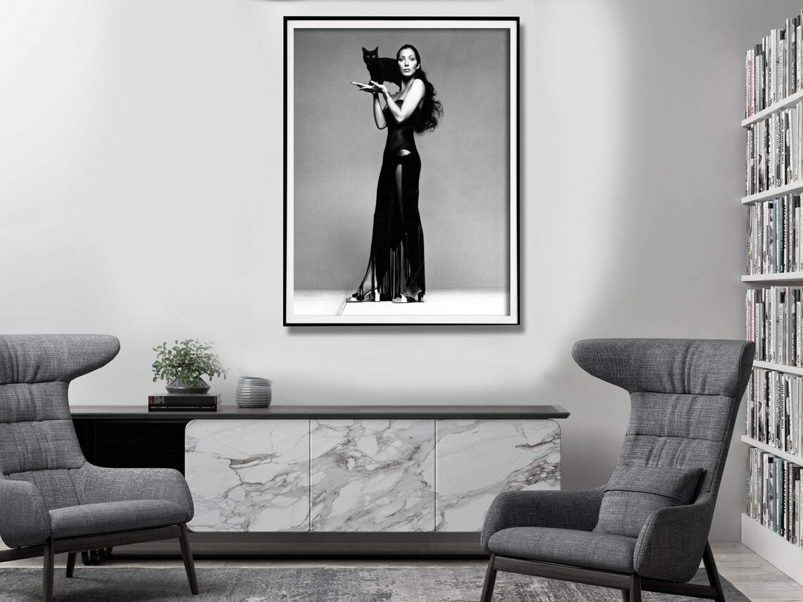 V207-2253-008-183941-01 Wall Art 100cmx150cm Cher Music Black and White, Black Frame Canvas - Image 2
