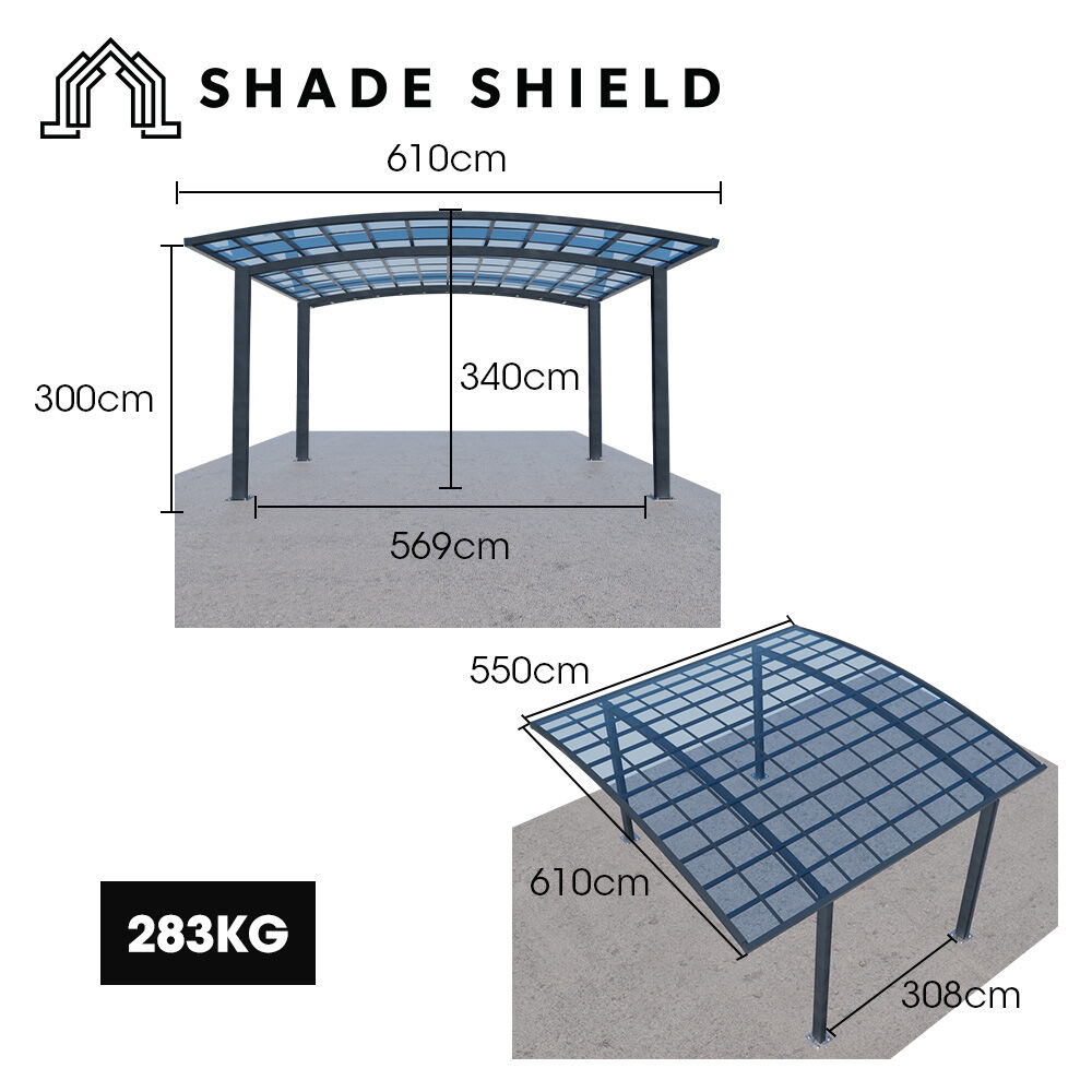 V219-CPRDBLPCDM2A-225309-01 SHADE SHIELD Arched Double Carport 6.0m x 5.5m x 3.4m, Aluminium Alloy Frame, Polycarbonate Roof, Shelter for Car or Outdoor Living - Image 2