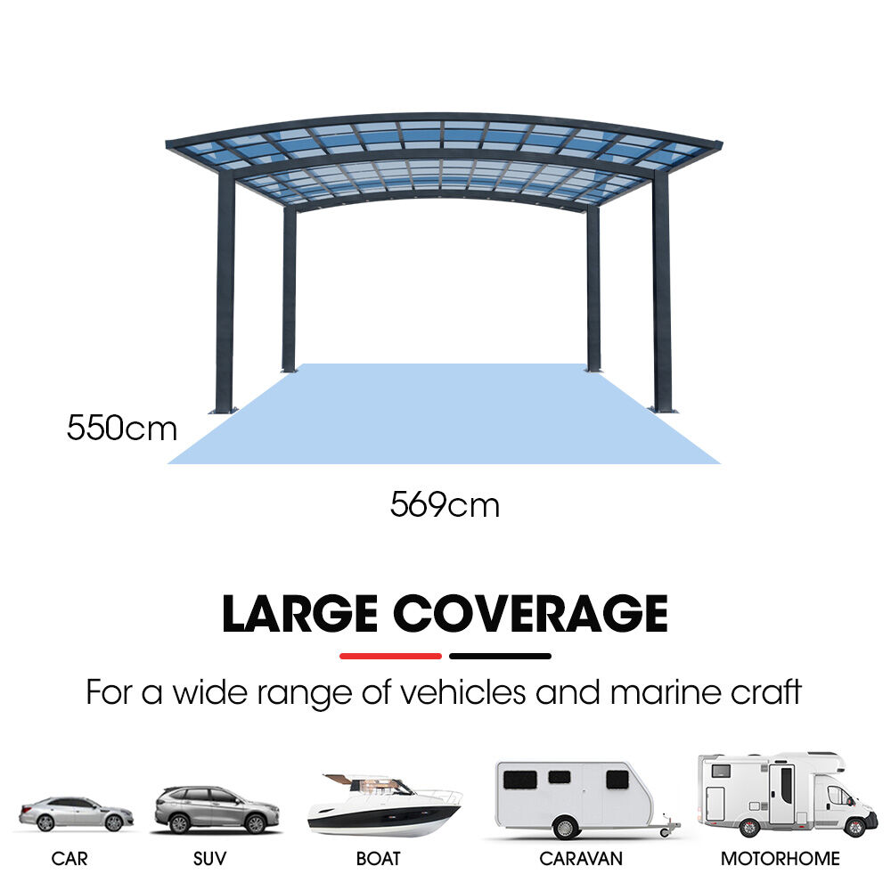 V219-CPRDBLPCDM2A-225309-04 SHADE SHIELD Arched Double Carport 6.0m x 5.5m x 3.4m, Aluminium Alloy Frame, Polycarbonate Roof, Shelter for Car or Outdoor Living - Image 5