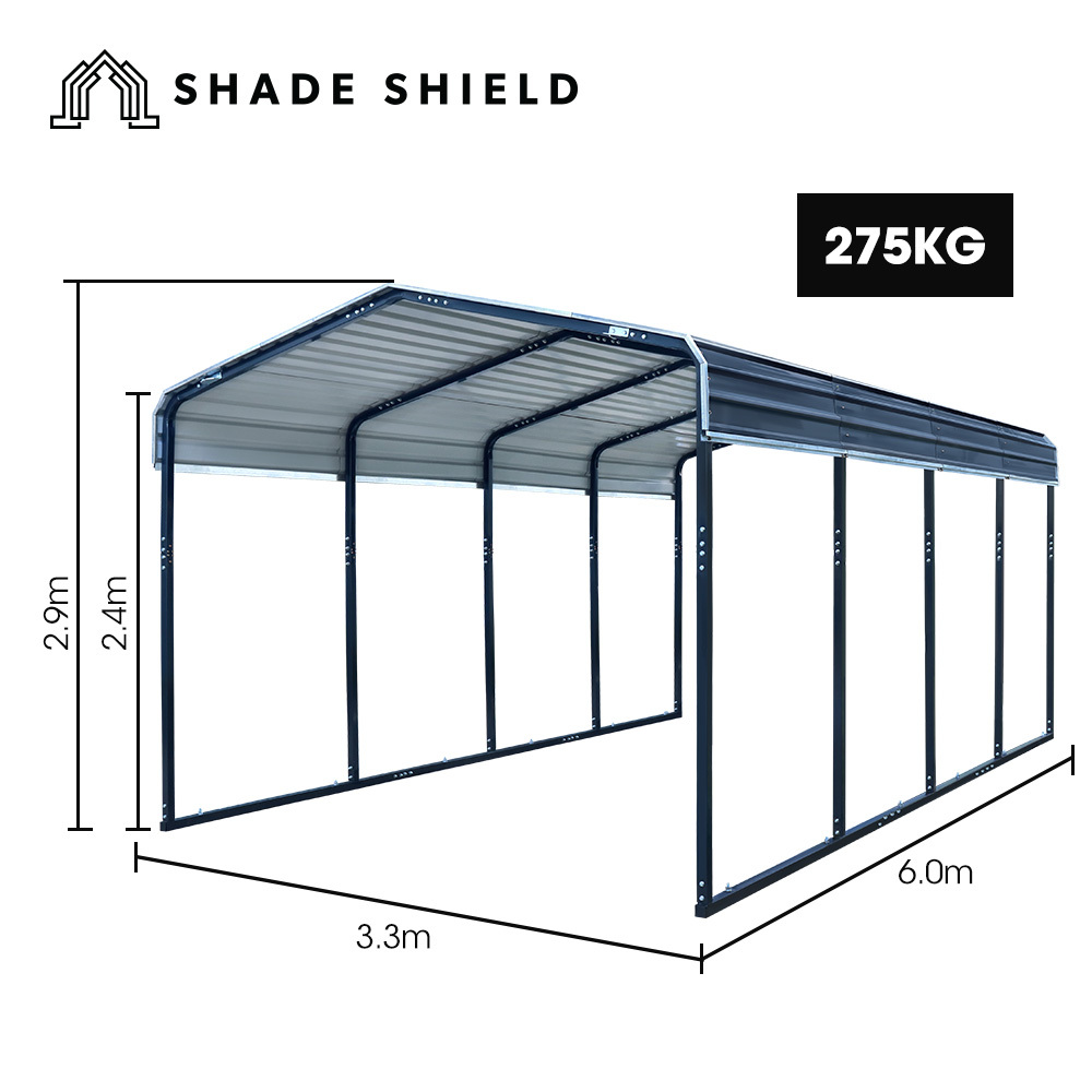 V219-CPRSINPCSG6A-202504141840-01 SHADE SHIELD Single Carport Shed 3.3 x 6 x 2.9m, Galvanised Steel Frame, Powder Coated Gable Roof, Shelter for Car Caravan Boat Tractor Agricultural - Image 2
