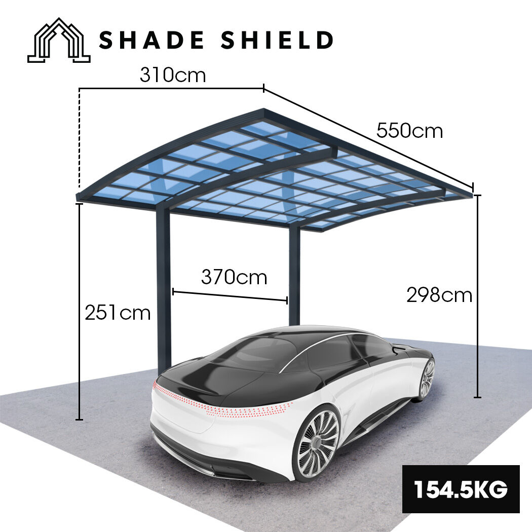V219-CPRSINPCSL2A-202505081820-01 SHADE SHIELD Single Cantilever Carport 3.0m x 5.5m x 3.5m, Aluminium Alloy Frame, Polycarbonate Roof, Shelter for Car or Outdoor Living - Image 2