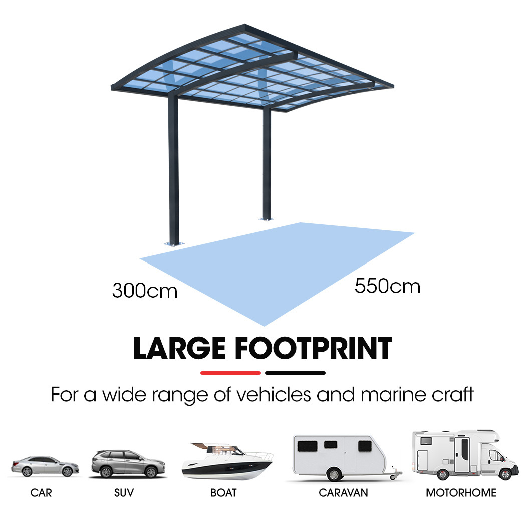 V219-CPRSINPCSL2A-202505081820-04 SHADE SHIELD Single Cantilever Carport 3.0m x 5.5m x 3.5m, Aluminium Alloy Frame, Polycarbonate Roof, Shelter for Car or Outdoor Living - Image 5