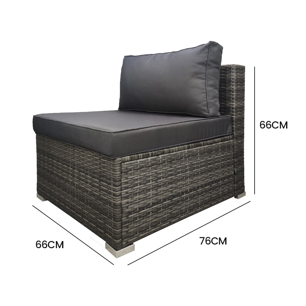 V219-FURODRLONAAG4-74009-05 LONDON RATTAN 1 Seater Outdoor Sofa Modular Lounge Chair, Grey - Image 6