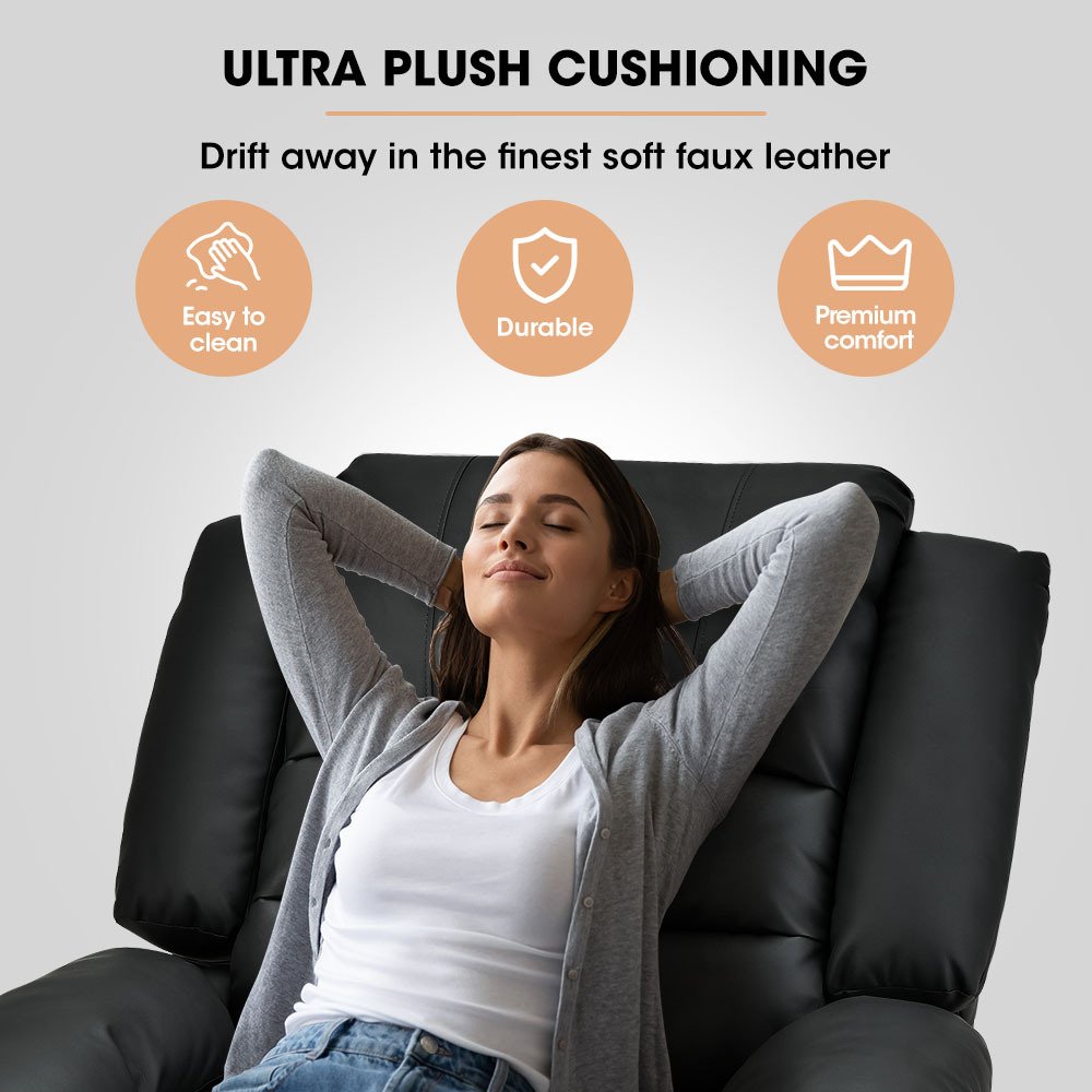 V219-HECRCRFOA4MB-74084-02 FORTIA Luxury Recliner Lounge Chair, Single Faux Leather Armchair, for Home Theatre Cinema, Elderly, Black - Image 3