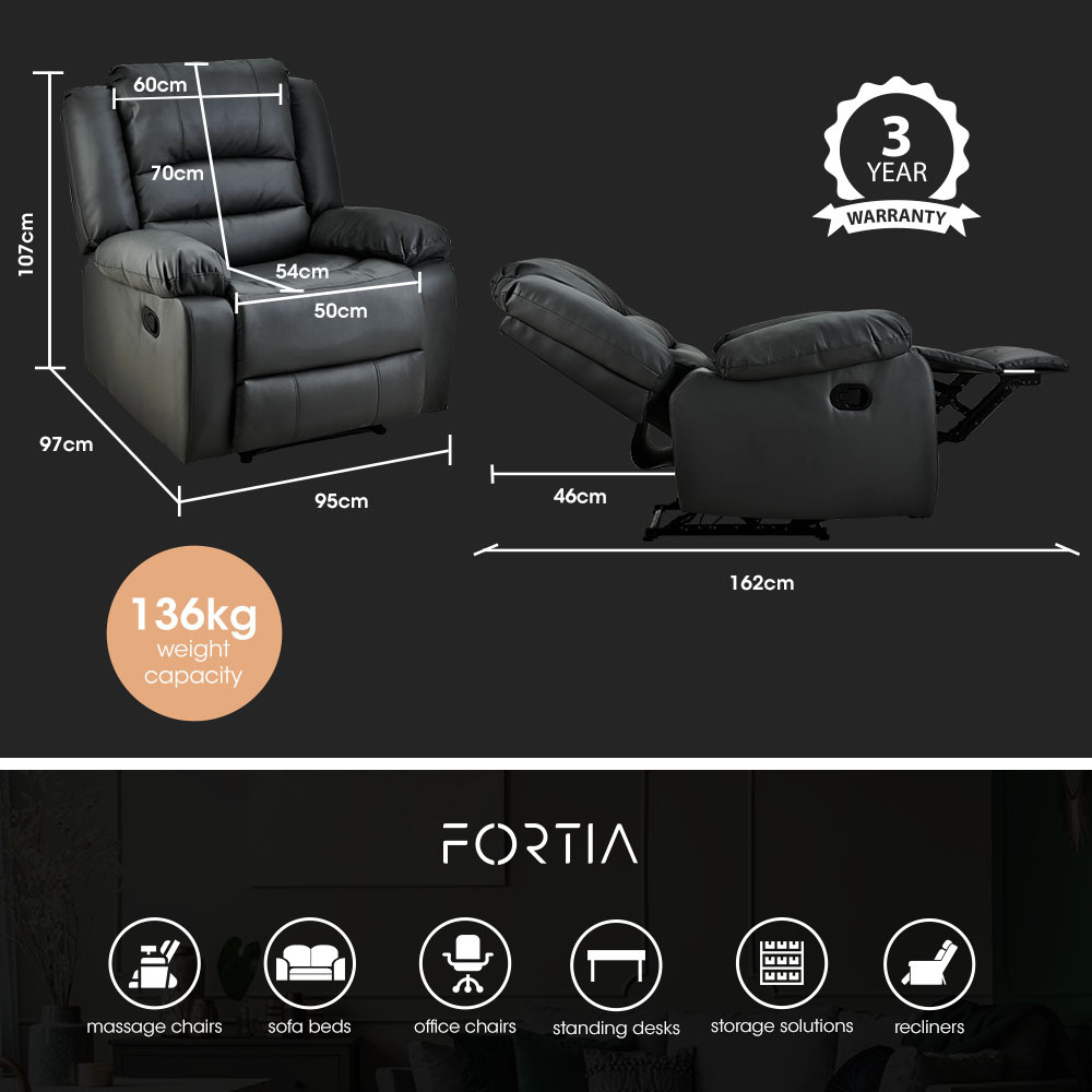 V219-HECRCRFOA4MB-74084-05 FORTIA Luxury Recliner Lounge Chair, Single Faux Leather Armchair, for Home Theatre Cinema, Elderly, Black - Image 6