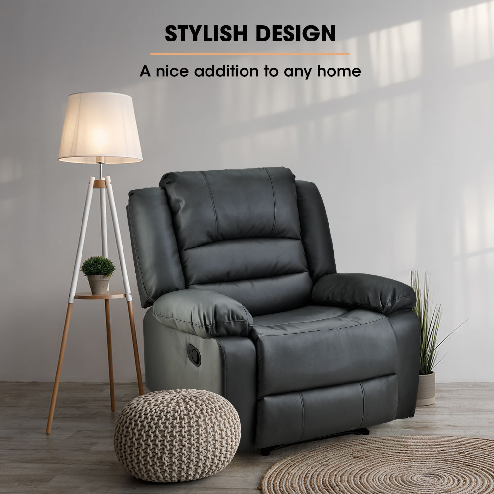 V219-HECRCRFOA4MB-74084-07 FORTIA Luxury Recliner Lounge Chair, Single Faux Leather Armchair, for Home Theatre Cinema, Elderly, Black - Image 8