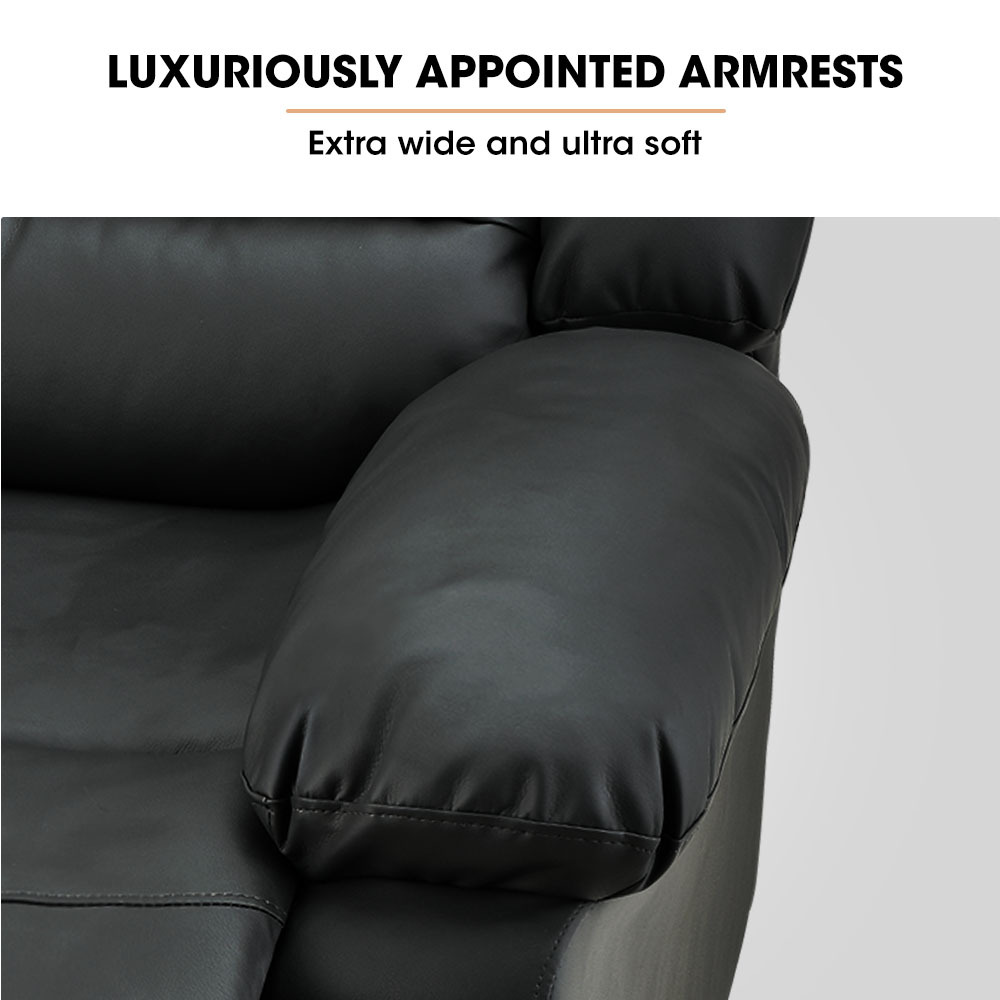 V219-HECRCRFOA4MB-74084-09 FORTIA Luxury Recliner Lounge Chair, Single Faux Leather Armchair, for Home Theatre Cinema, Elderly, Black - Image 10