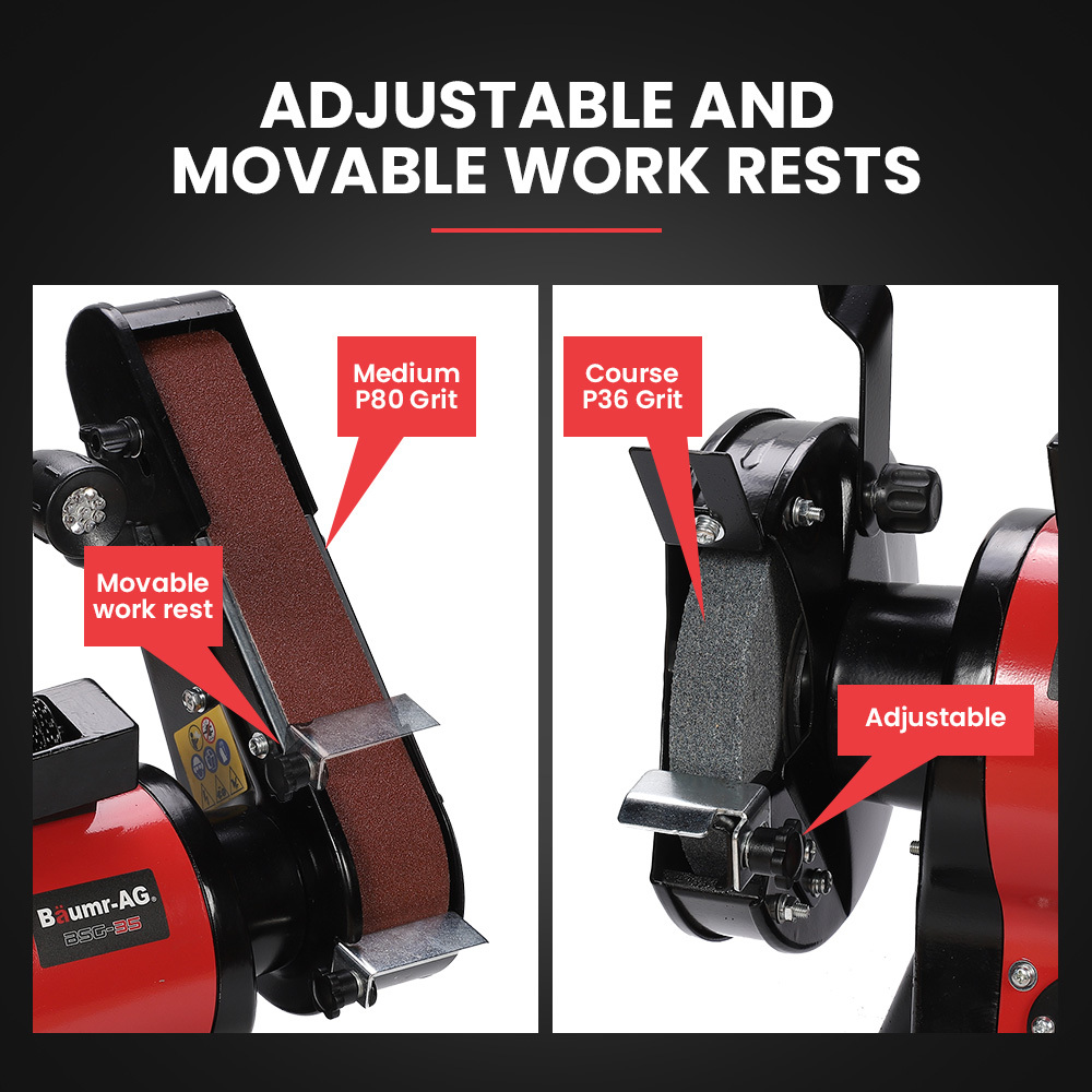 V219-SNDBELBMG35A-225677-05 BAUMR-AG Bench Grinder and Belt Sander Combo, 150mm Grinding Disc, 50 x 686mm Linisher, Brushless Motor, Worklight - Image 6