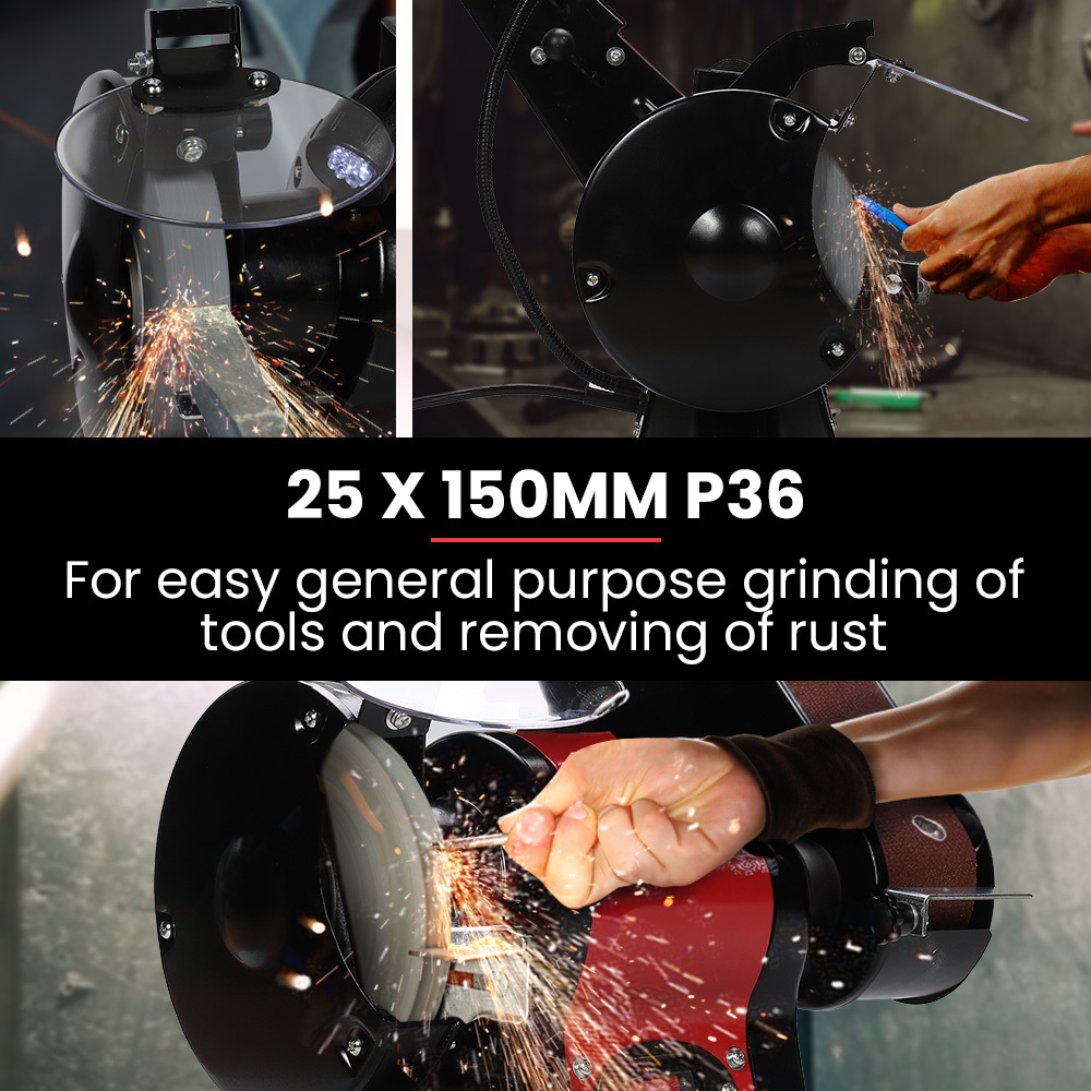 V219-SNDBELBMG35A-225677-06 BAUMR-AG Bench Grinder and Belt Sander Combo, 150mm Grinding Disc, 50 x 686mm Linisher, Brushless Motor, Worklight - Image 7