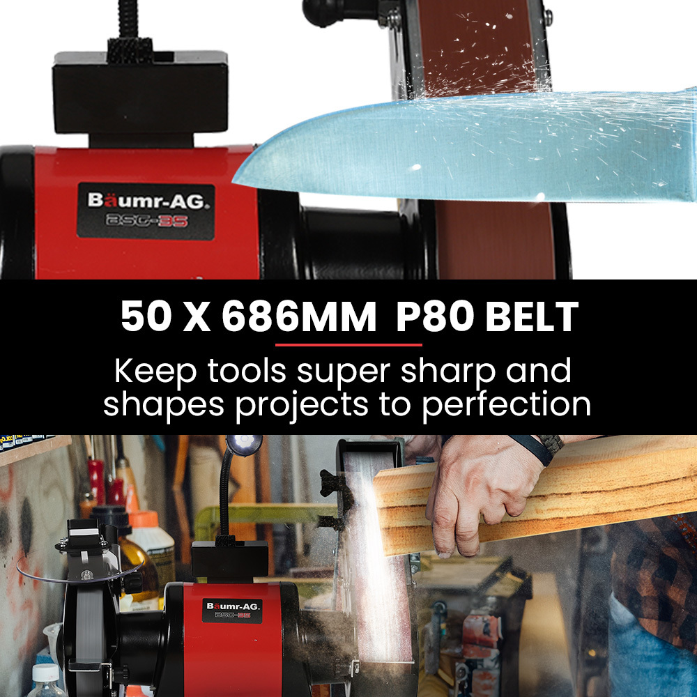 V219-SNDBELBMG35A-225677-07 BAUMR-AG Bench Grinder and Belt Sander Combo, 150mm Grinding Disc, 50 x 686mm Linisher, Brushless Motor, Worklight - Image 8