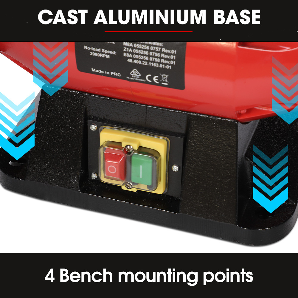 V219-SNDBELBMG65A-225679-03 BAUMR-AG Bench Grinder Sander and Polisher Combo, 150mm Grinding Wheel, 50mm Linisher, 520W Brushless Motor, w/ Wire and Buffing Wheels - Image 4