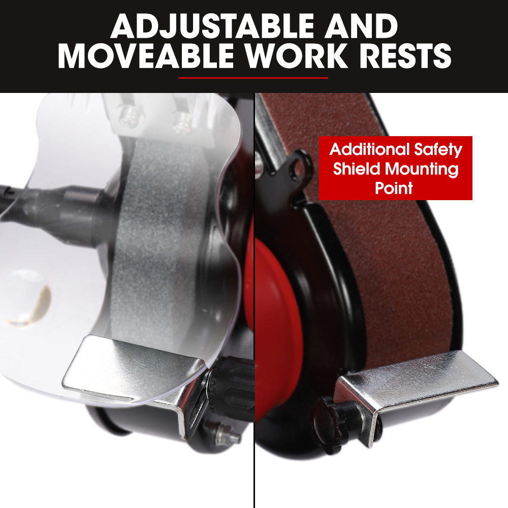 V219-SNDBELBMG65A-225679-05 BAUMR-AG Bench Grinder Sander and Polisher Combo, 150mm Grinding Wheel, 50mm Linisher, 520W Brushless Motor, w/ Wire and Buffing Wheels - Image 6