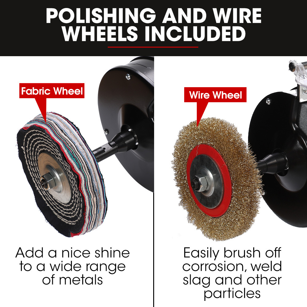 V219-SNDBELBMG65A-225679-06 BAUMR-AG Bench Grinder Sander and Polisher Combo, 150mm Grinding Wheel, 50mm Linisher, 520W Brushless Motor, w/ Wire and Buffing Wheels - Image 7