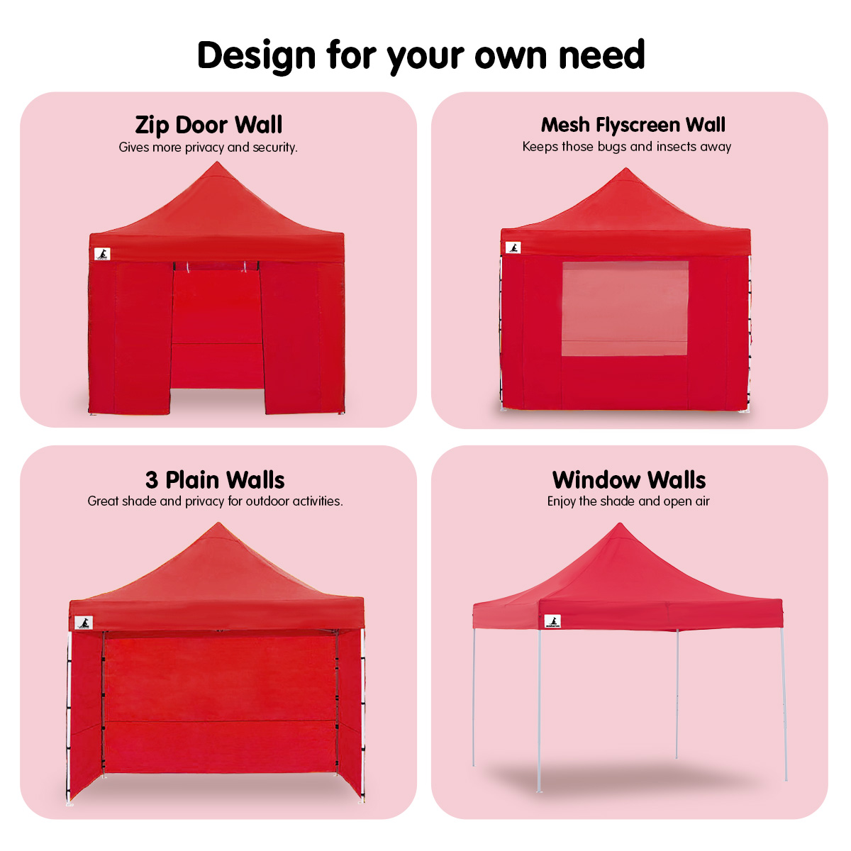 V240-GAZ-POP-3X3-RD-73604-02 Wallaroo Gazebo Tent Marquee 3x3 PopUp Outdoor  Red - Image 3