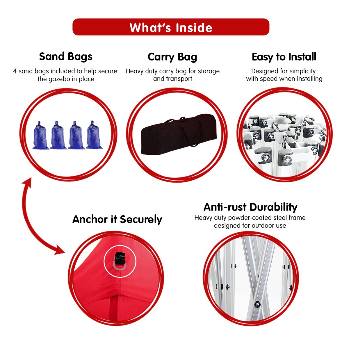 V240-GAZ-POP-3X3-RD-73604-05 Wallaroo Gazebo Tent Marquee 3x3 PopUp Outdoor  Red - Image 6