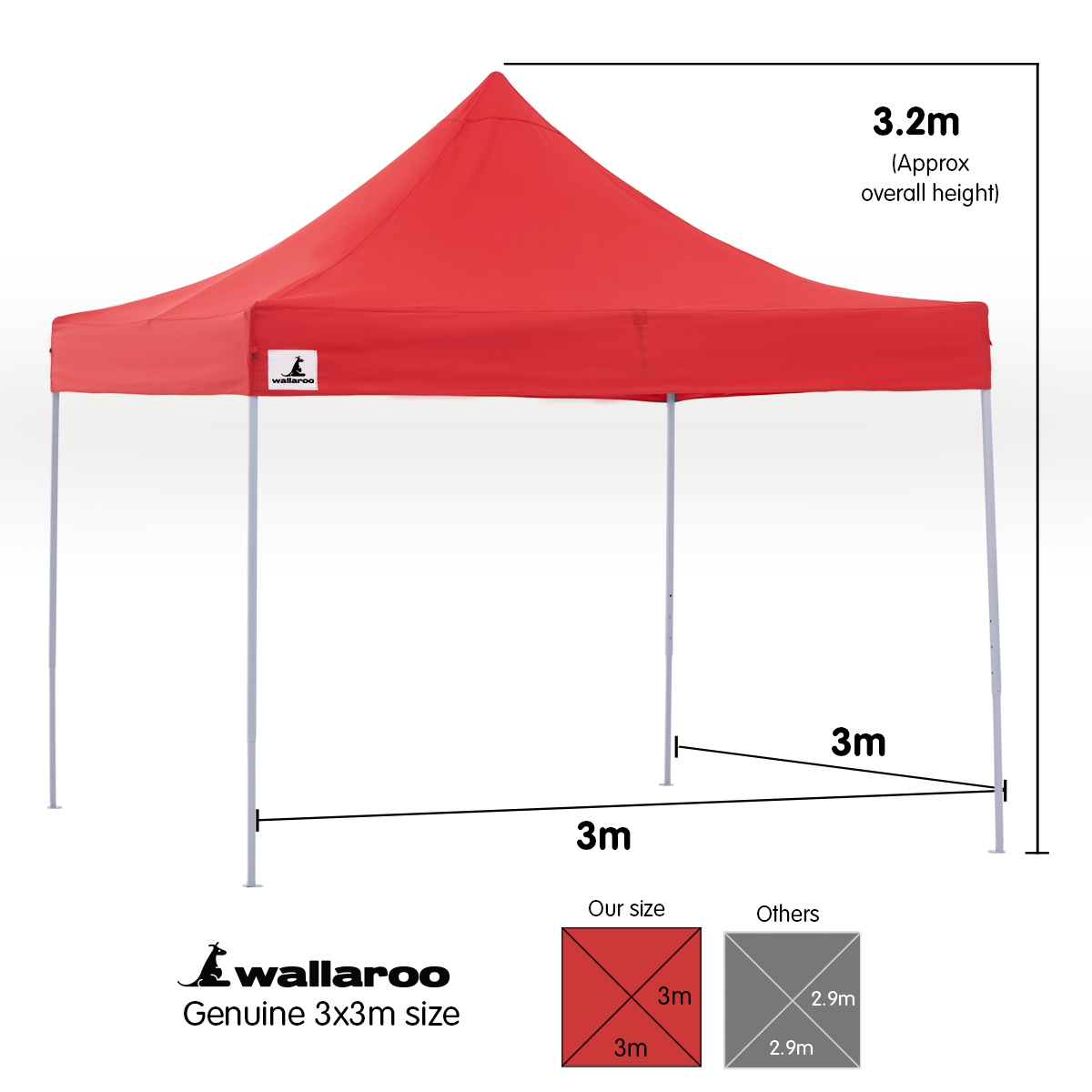 V240-GAZ-POP-3X3-RD-73604-07 Wallaroo Gazebo Tent Marquee 3x3 PopUp Outdoor  Red - Image 8
