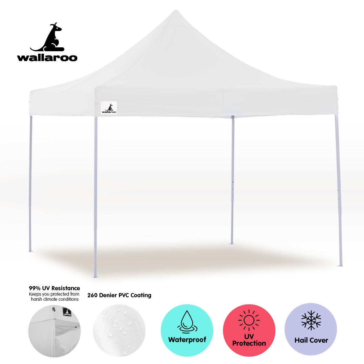 V240-GAZ-POP-3X3-WH-73603-03 Wallaroo Gazebo Tent Marquee 3x3 PopUp Outdoor Wallaroo White - Image 4