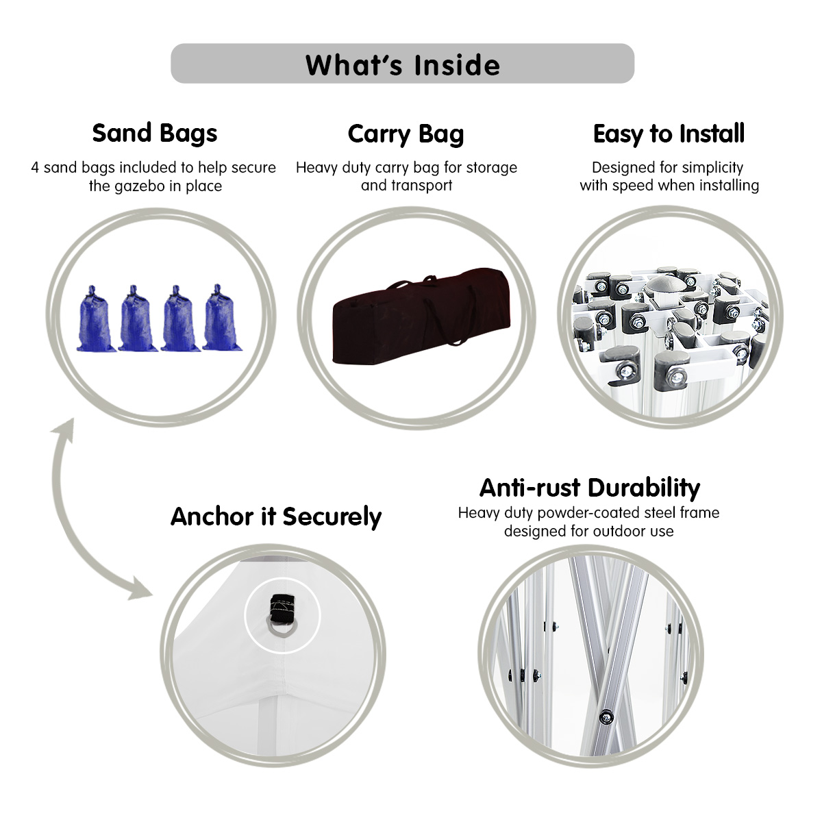 V240-GAZ-POP-3X3-WH-73603-06 Wallaroo Gazebo Tent Marquee 3x3 PopUp Outdoor Wallaroo White - Image 7