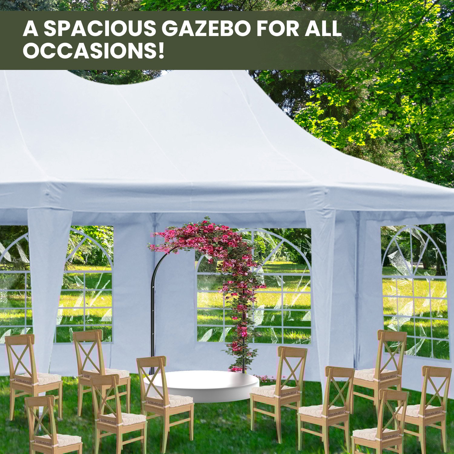 V240-GAZ-WED-6X45-WH-73589-10 Wallaroo 6x4.5m Wedding Gazebo Marquee with Sidewalls - Image 11