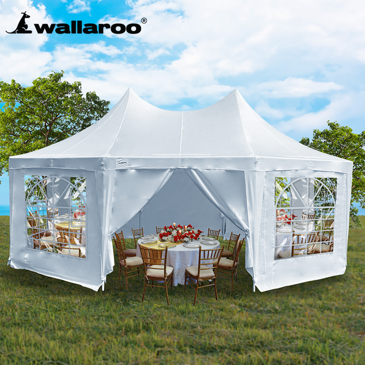 V240-GAZ-WED-6X45-WH-73589-11 Wallaroo 6x4.5m Wedding Gazebo Marquee with Sidewalls - Image 12