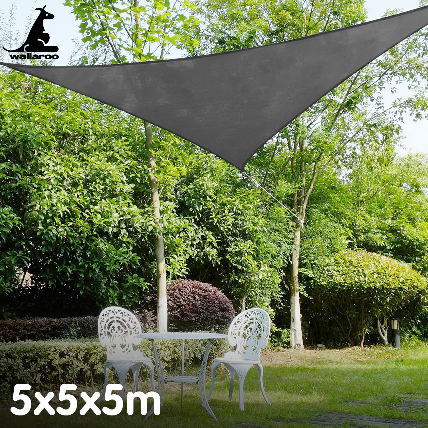 V240-GYSS-555-70985-07 Wallaroo Outdoor Sun Shade Sail Canopy Grey Triangle 5 x 5 x 5M - Image 8