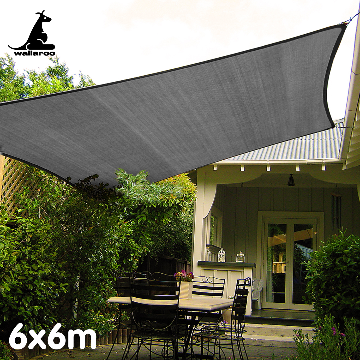 V240-GYSS-6X6-70983-05 Wallaroo Outdoor Sun Shade Sail Canopy Grey Square 6 x 6M - Image 6