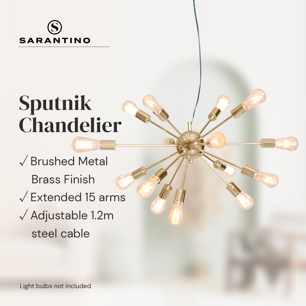V240-LMP-MLM-50604-71612-01 Sarantino 15-Light Sputnik Chandelier in Brass Finish - Image 2