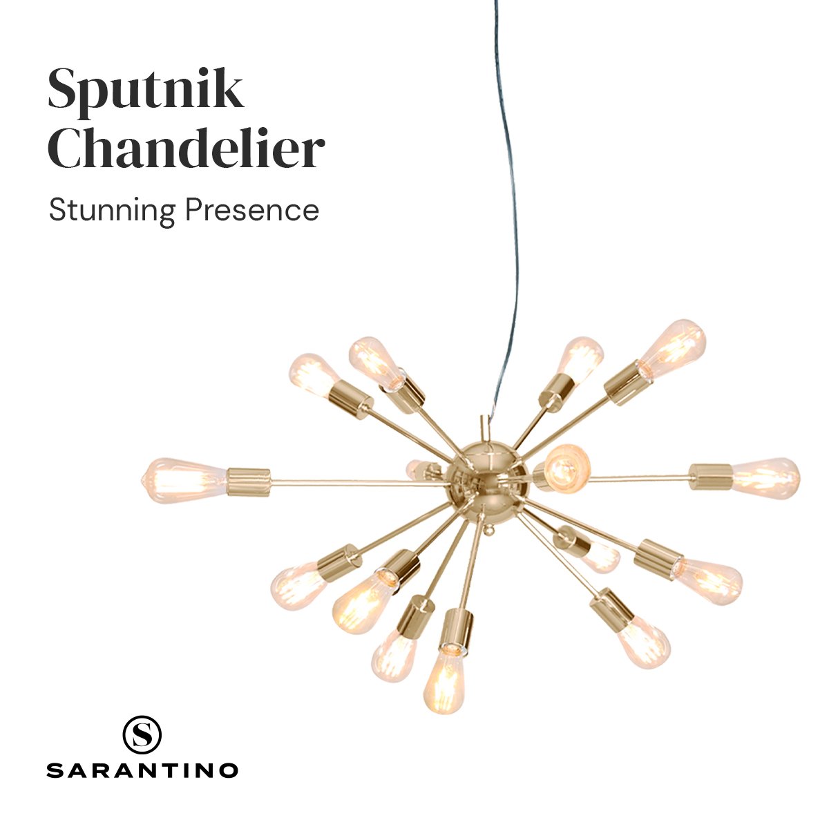 V240-LMP-MLM-50604-71612-05 Sarantino 15-Light Sputnik Chandelier in Brass Finish - Image 6