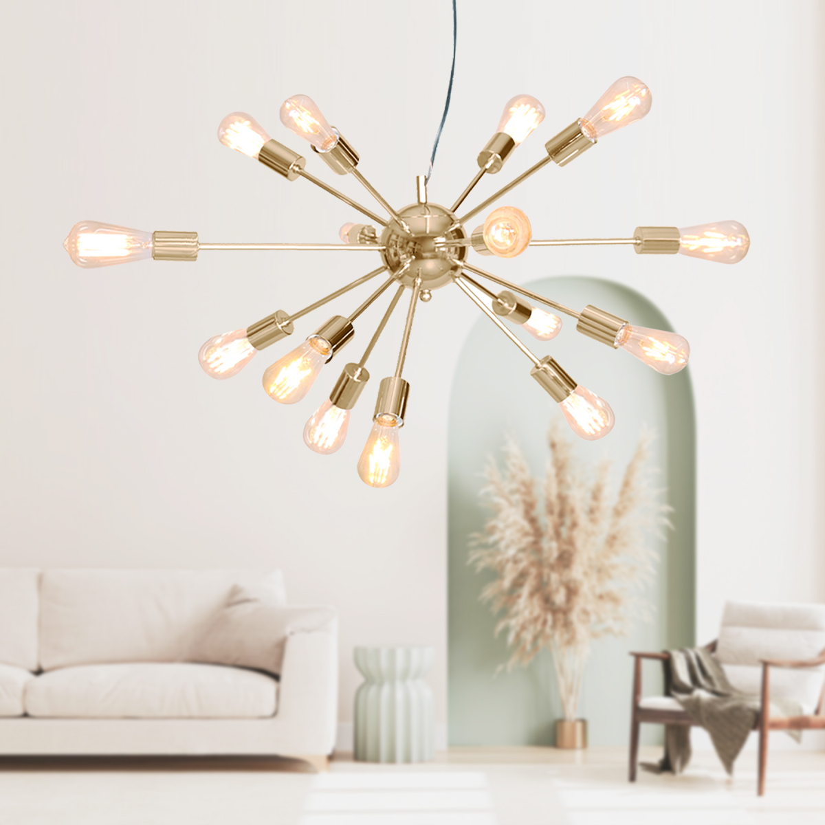 V240-LMP-MLM-50604-71612-07 Sarantino 15-Light Sputnik Chandelier in Brass Finish - Image 8
