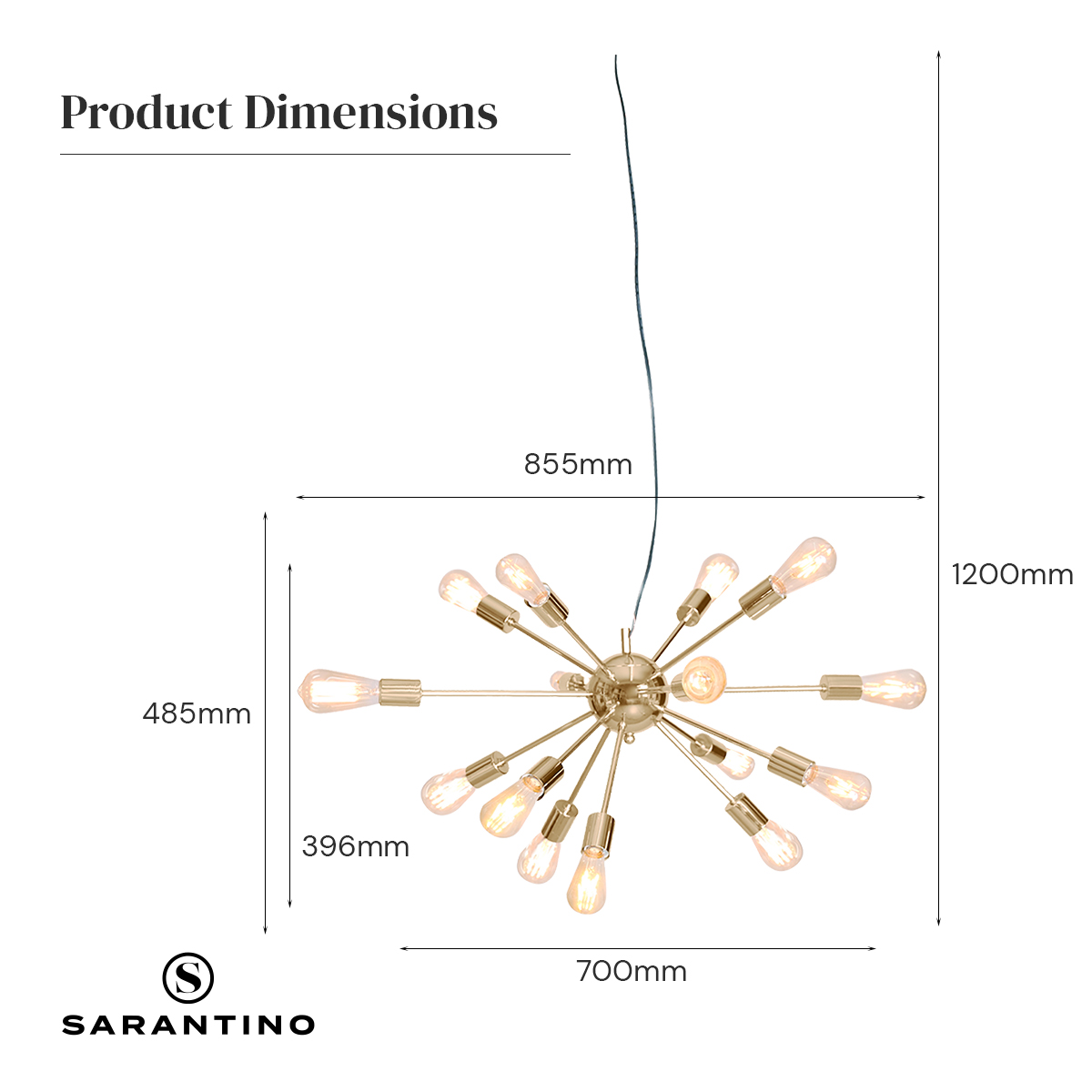 V240-LMP-MLM-50604-71612-08 Sarantino 15-Light Sputnik Chandelier in Brass Finish - Image 9