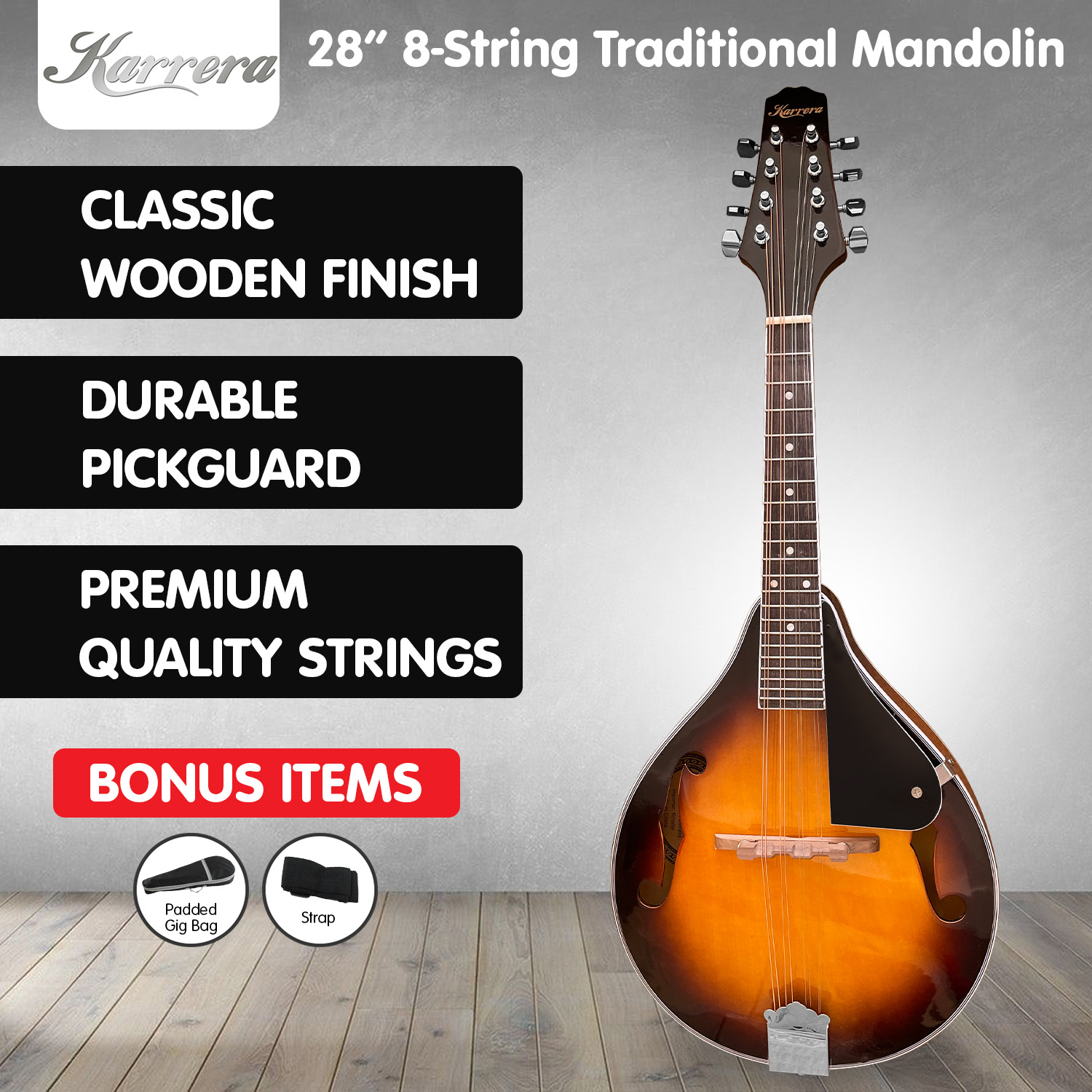 V240-MDL-TDT-71731-09 Karrera Traditional Mandolin - Sunburst - Image 10