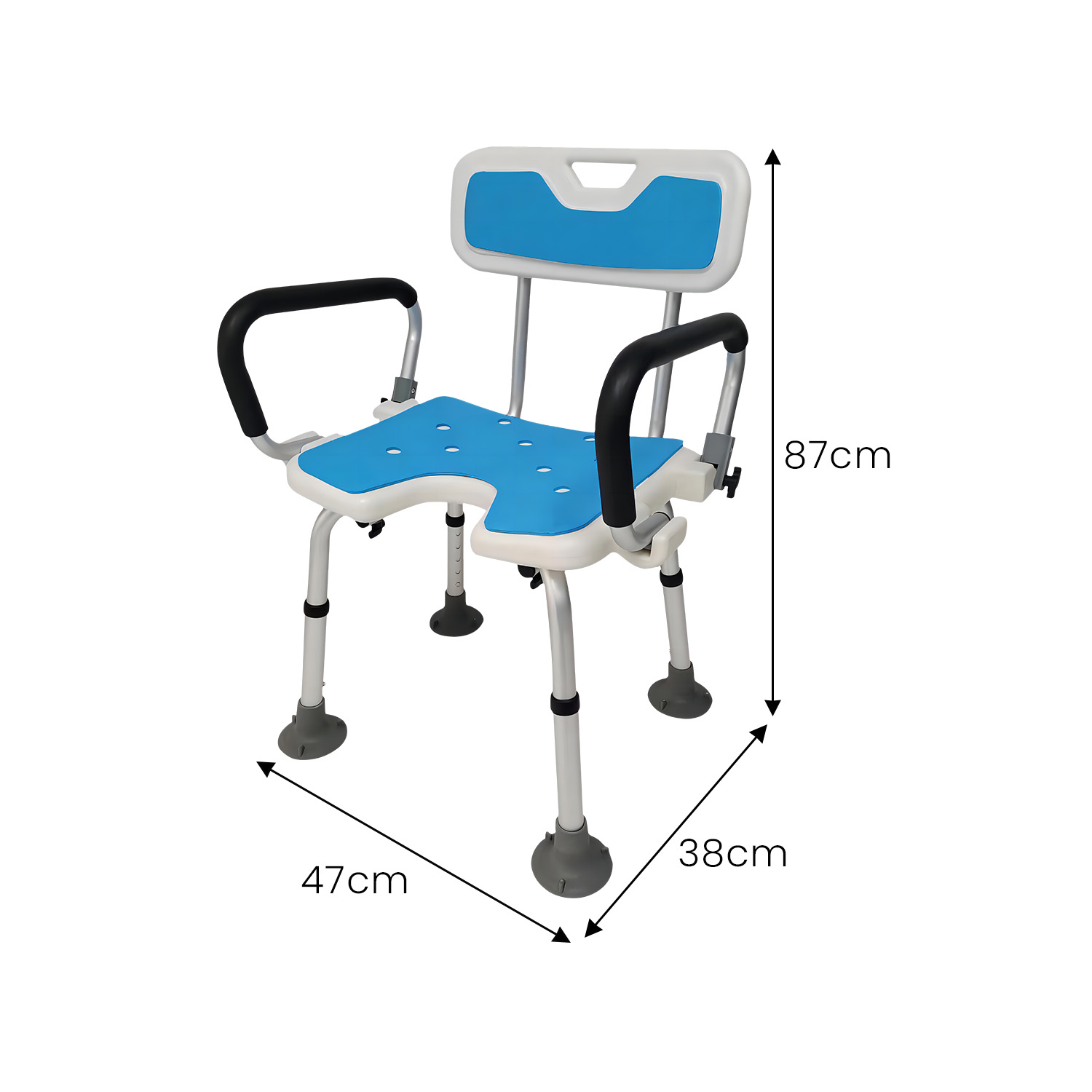 V240-SHC-MAS-040-15L-167581-01 Orthonica Height Adjustable Aluminium Shower Chair With Adjustable Armrests - Image 2
