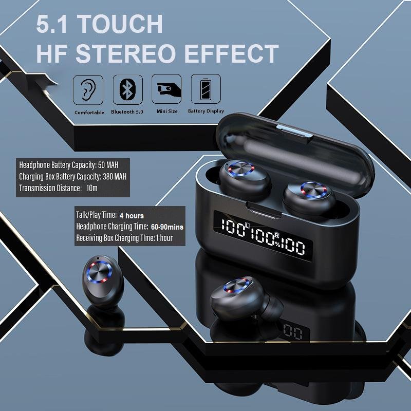 V255-F9-BL-52130-01 Wireless Bluetooth 5.1 Earphones Headphones Earbuds Headset - Image 2
