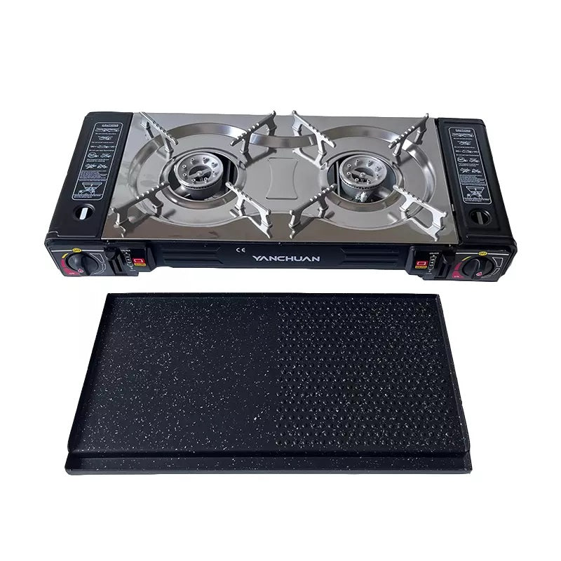 V255-YC-TWIN-STOVE-202506190810-01 2 Burner Butane Countertop Stove, Portable Adjustable Burners with Carry Case, Portable Camping Stove with Baking Tray - Image 2