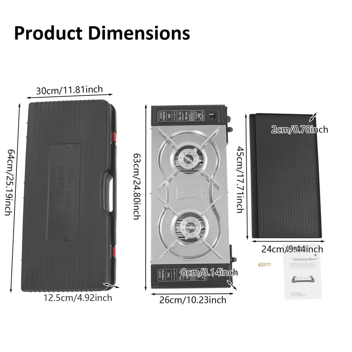 V255-YC-TWIN-STOVE-202506190810-07 2 Burner Butane Countertop Stove, Portable Adjustable Burners with Carry Case, Portable Camping Stove with Baking Tray - Image 8