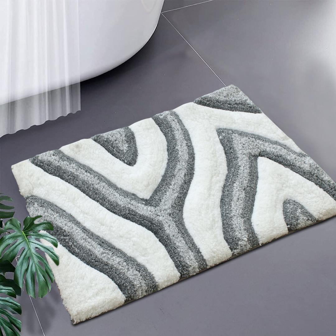 V262-BM-678-172562-00 Swirl 3D Design Tufted Soft Pile Bathmat - 50x80 - Image 1