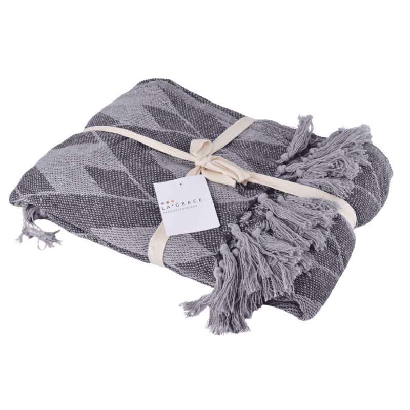 V262-CI-STK-0189G-s-l1600-1-00 Soft Cotton Handloom Bed & Sofa Throw Blanket Plaid Pattern Grey - Image 1