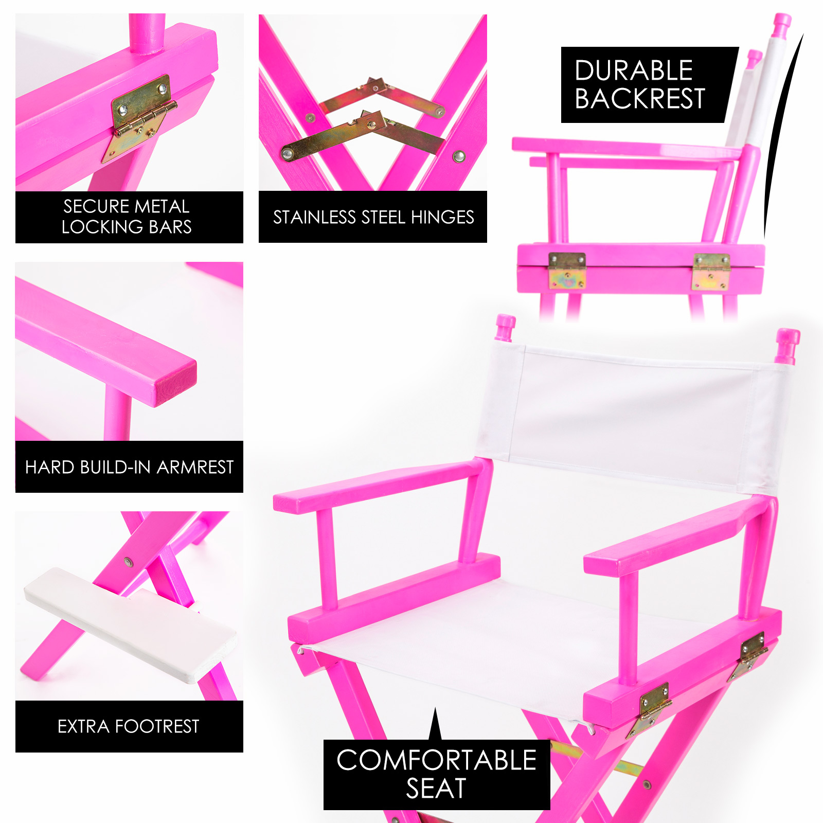 V274-FT-6015DC-PK-202502261543-05 Director Movie Folding Tall Chair 76cm PINK HUMOR - Image 8