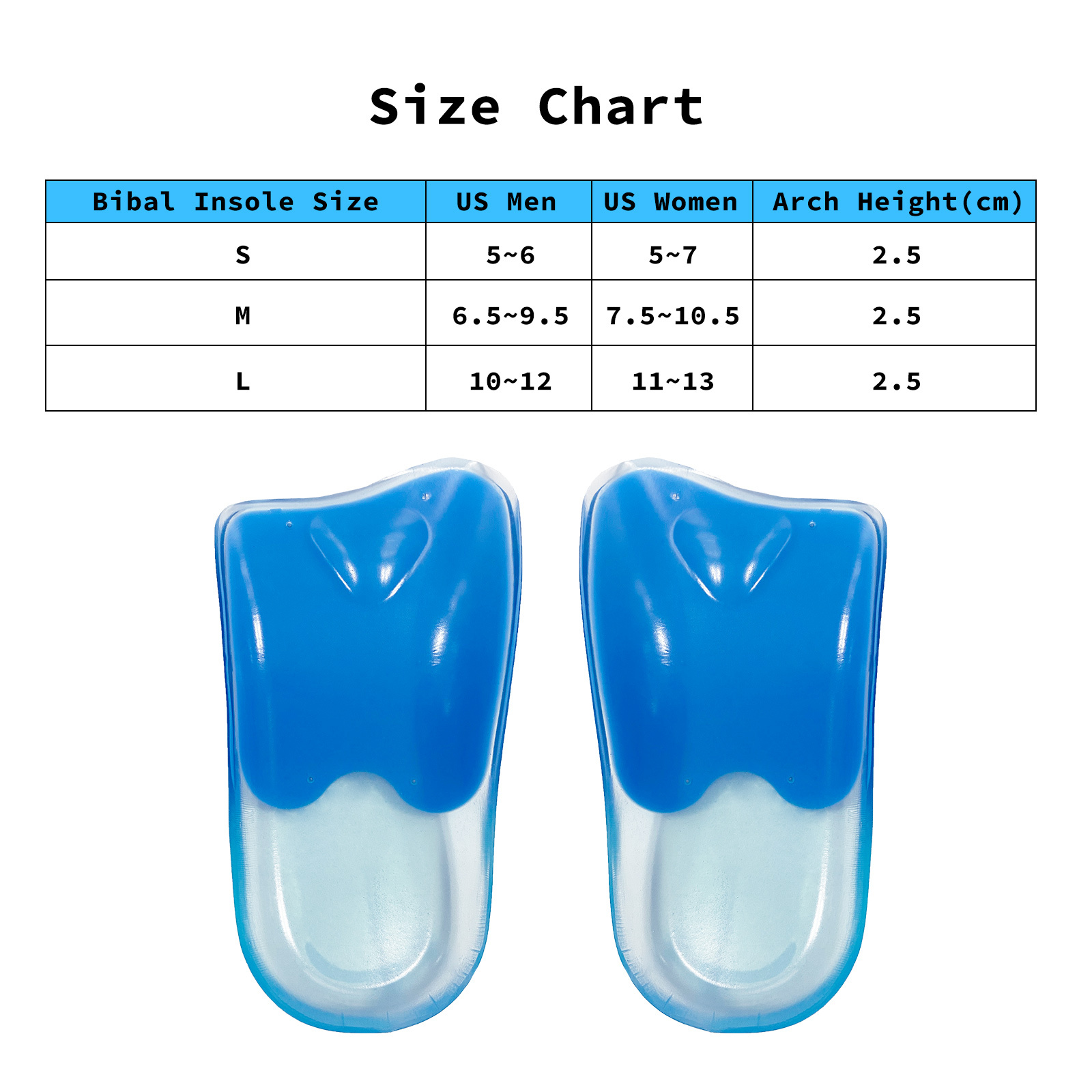 V274-GM-BI-INSOLE-HF-S-52575-07 Half Insoles Shoe Inserts S Size Gel Arch Support Foot Pads - Image 8