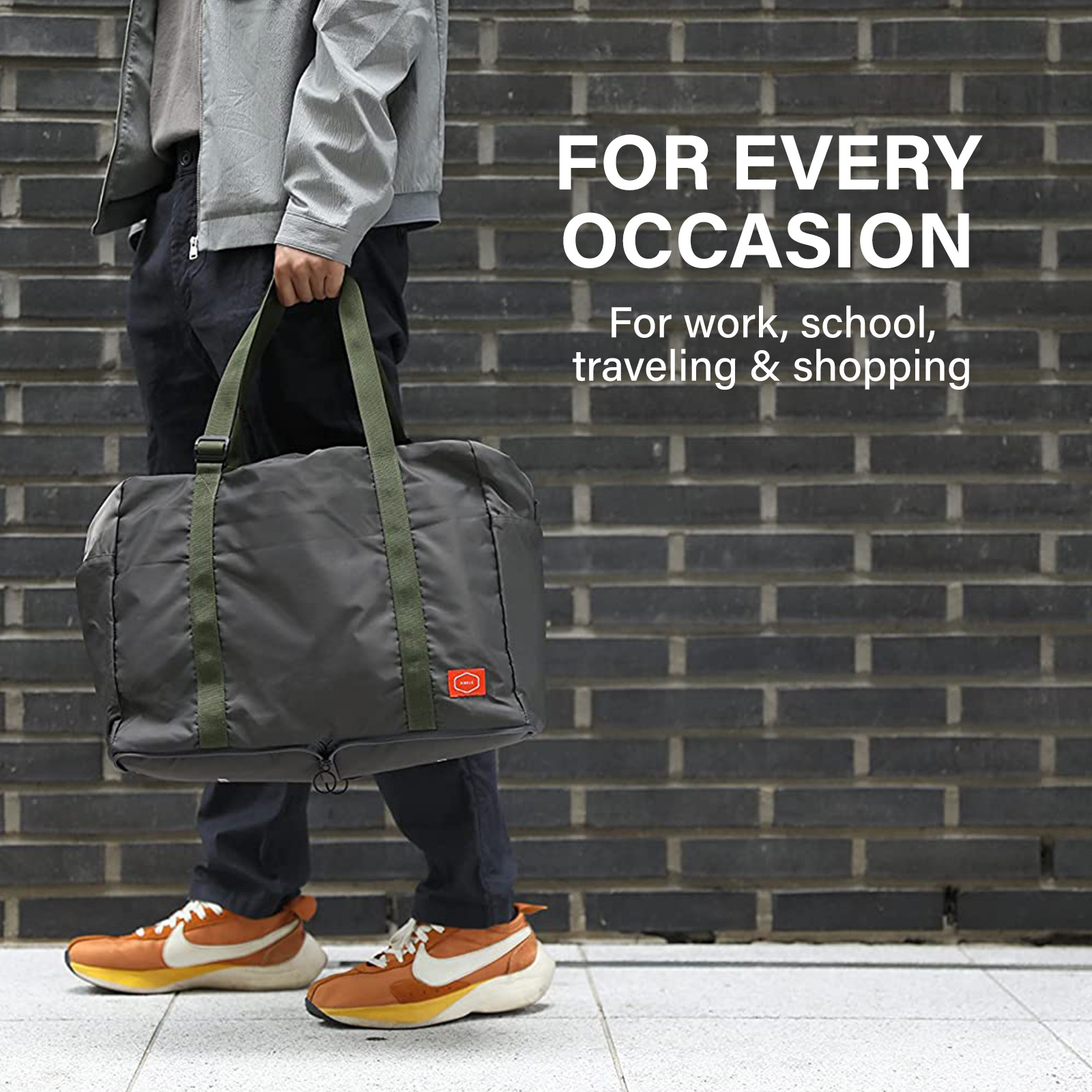 V274-GM-KOEBAG-BOS-KAK-GM-KOEBAG-BOS-KAK-02 Shopper Bag Travel Duffle Bag Foldable Laptop Luggage Nylon KO-BOSTON KHAKI - Image 3