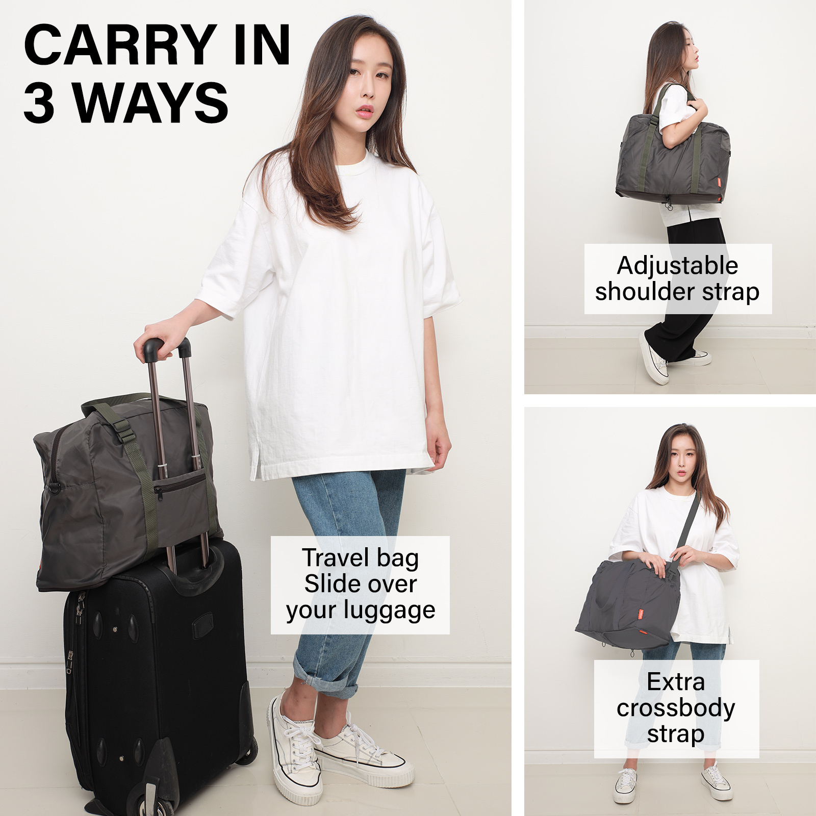 V274-GM-KOEBAG-BOS-KAK-GM-KOEBAG-BOS-KAK-03 Shopper Bag Travel Duffle Bag Foldable Laptop Luggage Nylon KO-BOSTON KHAKI - Image 4