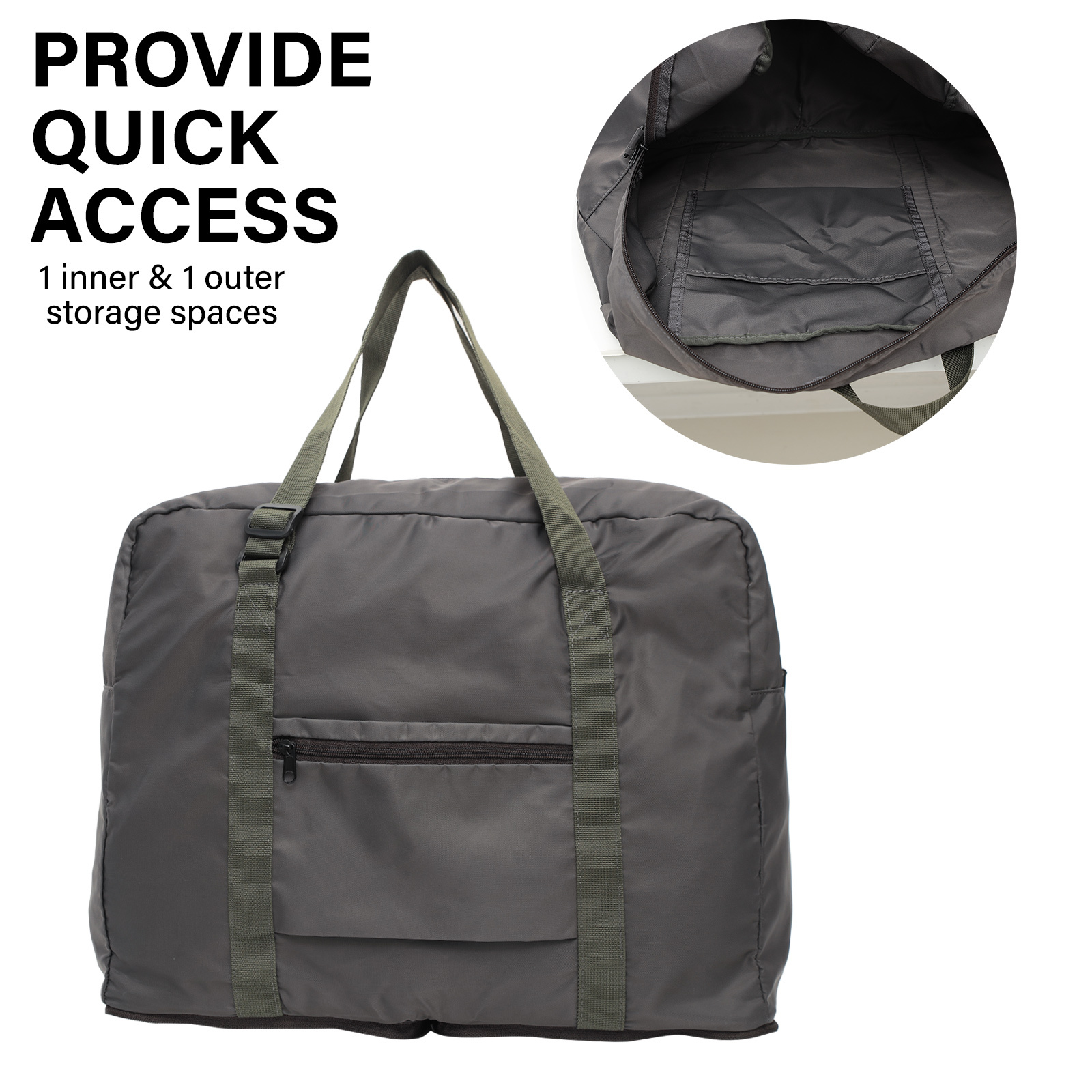 V274-GM-KOEBAG-BOS-KAK-GM-KOEBAG-BOS-KAK-04 Shopper Bag Travel Duffle Bag Foldable Laptop Luggage Nylon KO-BOSTON KHAKI - Image 5