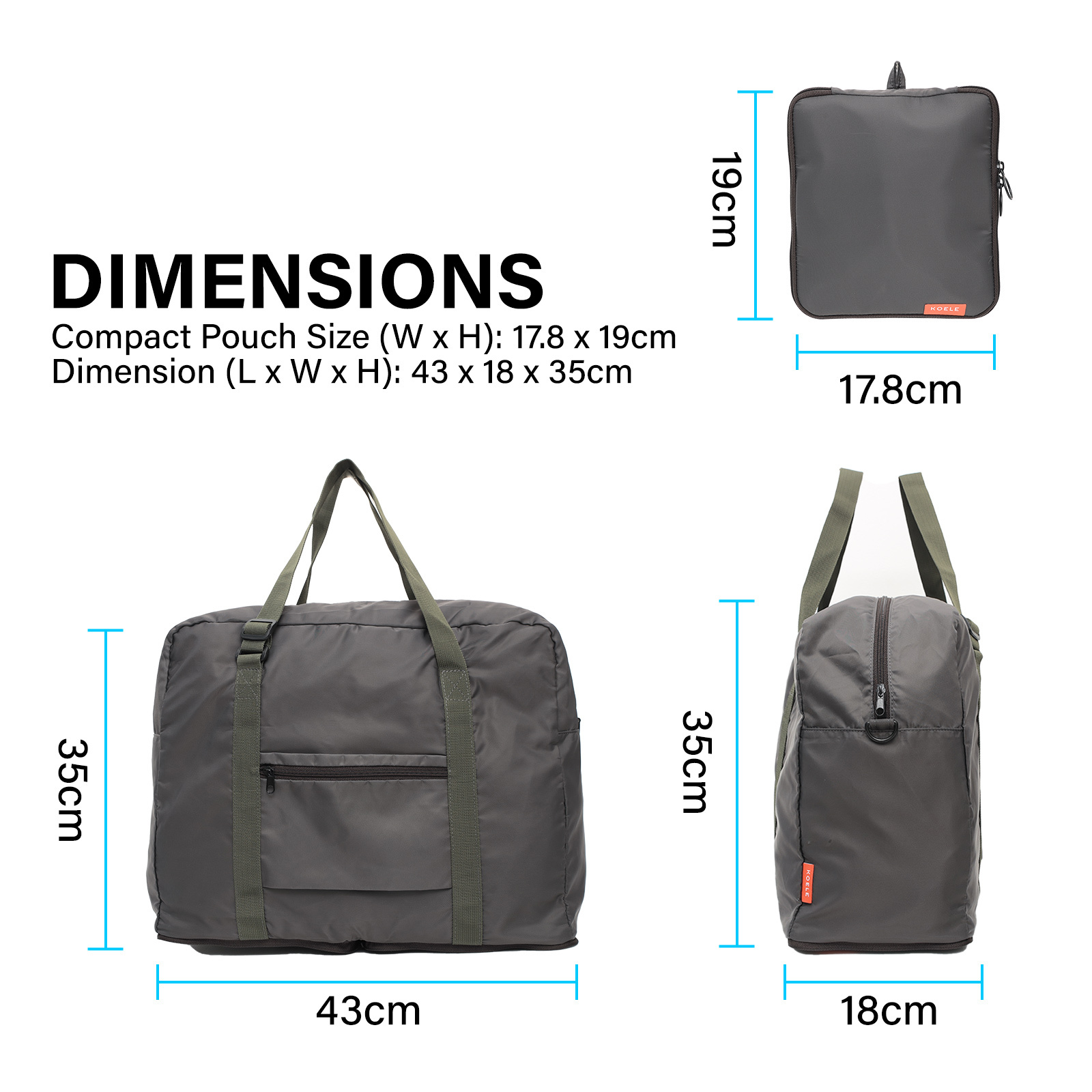 V274-GM-KOEBAG-BOS-KAK-GM-KOEBAG-BOS-KAK-08 Shopper Bag Travel Duffle Bag Foldable Laptop Luggage Nylon KO-BOSTON KHAKI - Image 9